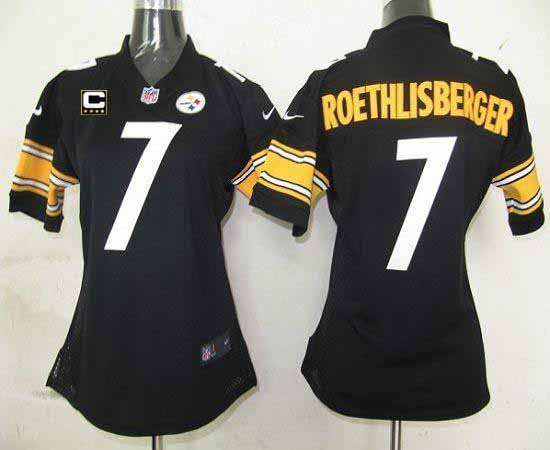  Steelers #7 Ben Roethlisberger Black Team Color With C Patch Women's Stitched NFL Elite Jersey