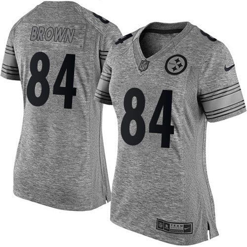  Steelers #84 Antonio Brown Gray Women's Stitched NFL Limited Gridiron Gray Jersey