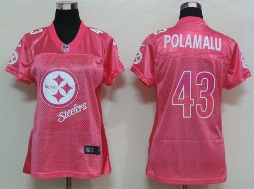  Steelers #43 Troy Polamalu Pink Women's Fem Fan NFL Game Jersey