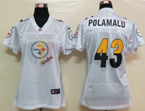  Steelers #43 Troy Polamalu White Women's Fem Fan NFL Game Jersey