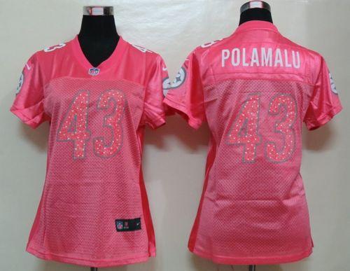  Steelers #43 Troy Polamalu Pink Sweetheart Women's NFL Game Jersey