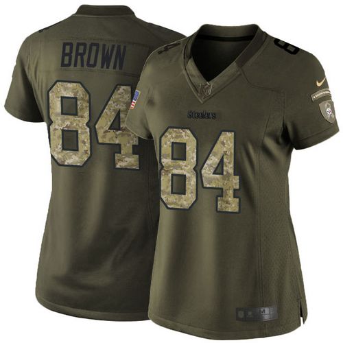  Steelers #84 Antonio Brown Green Women's Stitched NFL Limited Salute to Service Jersey