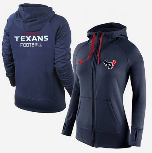 Women's  Houston Texans Full Zip Performance Hoodie Dark Blue