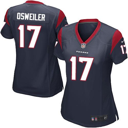  Texans #17 Brock Osweiler Navy Blue Team Color Women's Stitched NFL Elite Jersey