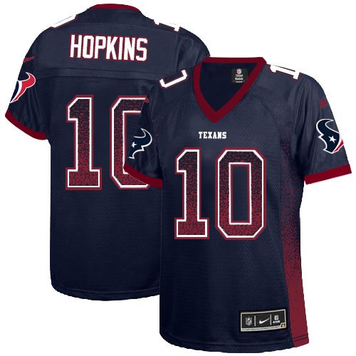  Texans #10 DeAndre Hopkins Navy Blue Team Color Women's Stitched NFL Elite Drift Fashion Jersey