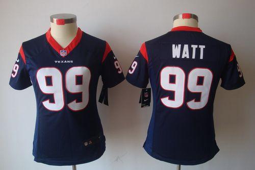  Texans #99 J.J. Watt Navy Blue Team Color Women's Stitched NFL Limited Jersey
