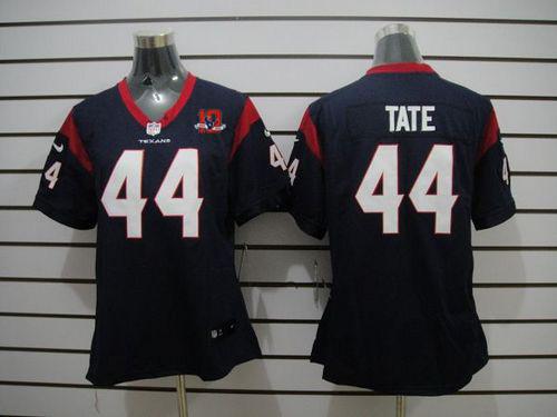  Texans #44 Ben Tate Navy Blue Team Color With 10th Patch Women's Stitched NFL Elite Jersey