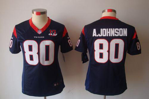  Texans #80 Andre Johnson Navy Blue Team Color With 10th Patch Women's Stitched NFL Limited Jersey