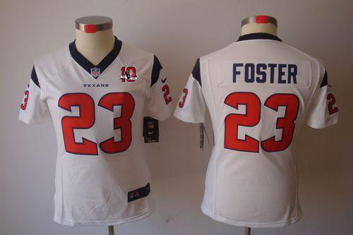  Texans #23 Arian Foster White With 10th Patch Women's Stitched NFL Limited Jersey