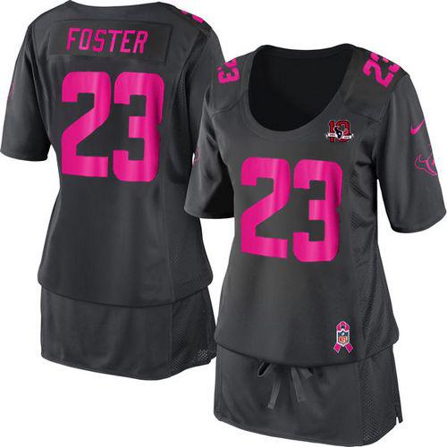 Texans #23 Arian Foster Dark Grey With 10TH Patch Women's Breast Cancer Awareness Stitched NFL Elite Jersey