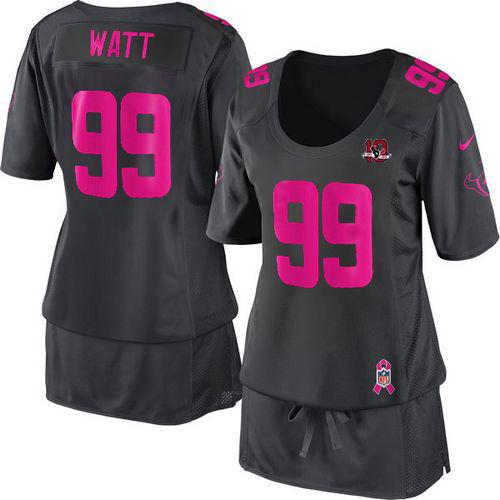  Texans #99 J.J. Watt Dark Grey With 10TH Patch Women's Breast Cancer Awareness Stitched NFL Elite Jersey