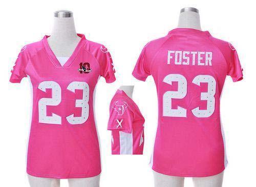  Texans #23 Arian Foster Pink Draft Him Name & Number Top With 10TH Patch Women's Stitched NFL Elite Jersey
