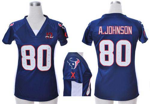  Texans #80 Andre Johnson Navy Blue Team Color Draft Him Name & Number Top With 10TH Patch Women's Stitched NFL Elite Jersey