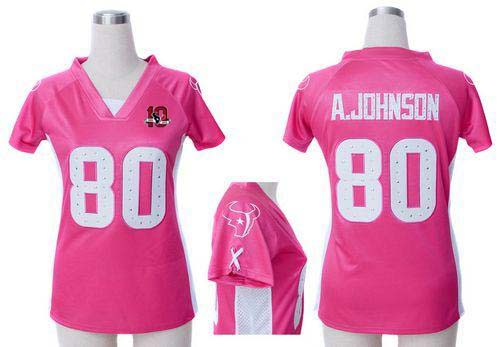  Texans #80 Andre Johnson Pink Draft Him Name & Number Top With 10TH Patch Women's Stitched NFL Elite Jersey