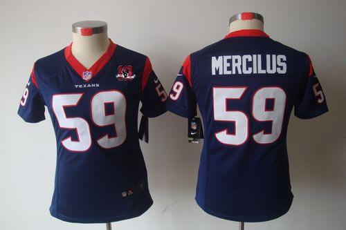  Texans #59 Whitney Mercilus Navy Blue Team Color With 10TH Patch Women's Stitched NFL Limited Jersey