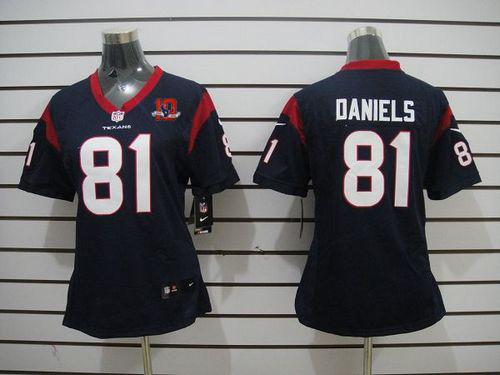  Texans #81 Owen Daniels Navy Blue Team Color With 10TH Patch Women's Stitched NFL Elite Jersey