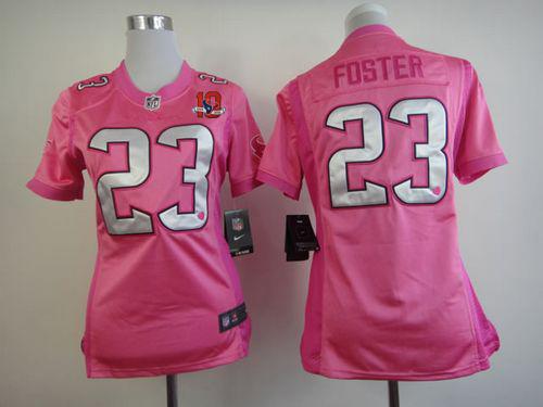  Texans #23 Arian Foster Pink With 10TH Patch Women's Be Luv'd Stitched NFL Elite Jersey