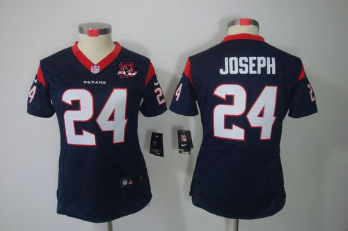  Texans #24 Johnathan Joseph Navy Blue Team Color With 10TH Patch Women's Stitched NFL Limited Jersey