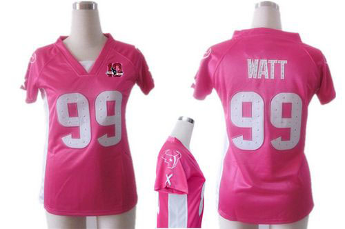  Texans #99 J.J. Watt Pink Draft Him Name & Number Top With 10TH Patch Women's Stitched NFL Elite Jersey