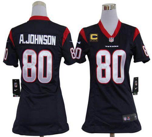  Texans #80 Andre Johnson Navy Blue Team Color With C Patch Women's Stitched NFL Elite Jersey