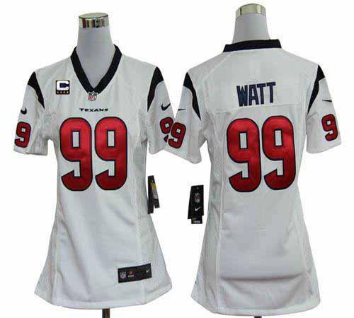  Texans #99 J.J. Watt White With C Patch Women's Stitched NFL Elite Jersey