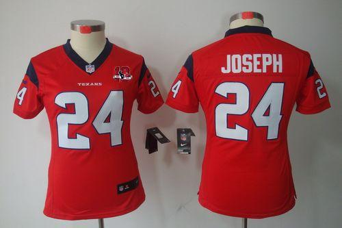  Texans #24 Johnathan Joseph Red Alternate With 10TH Patch Women's Stitched NFL Limited Jersey