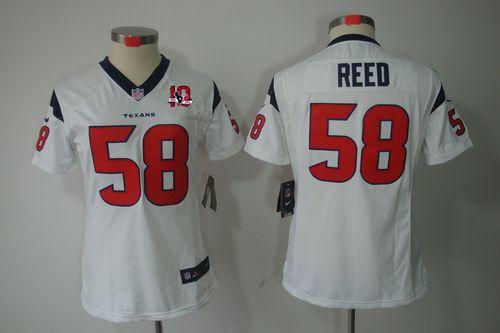  Texans #58 Brooks Reed White With 10TH Patch Women's Stitched NFL Limited Jersey