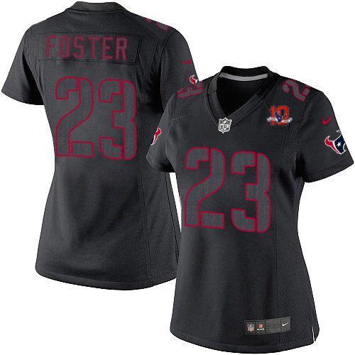  Texans #23 Arian Foster Black Impact With 10TH Patch Women's Stitched NFL Limited Jersey
