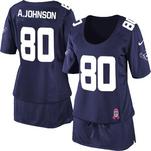  Texans #80 Andre Johnson Navy Blue Team Color Women's Breast Cancer Awareness Stitched NFL Elite Jersey