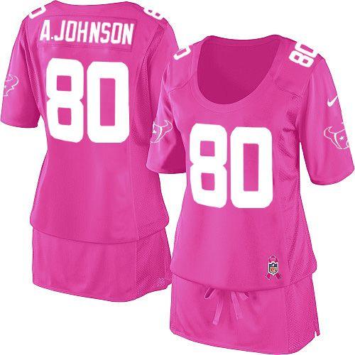  Texans #80 Andre Johnson Pink Women's Breast Cancer Awareness Stitched NFL Elite Jersey