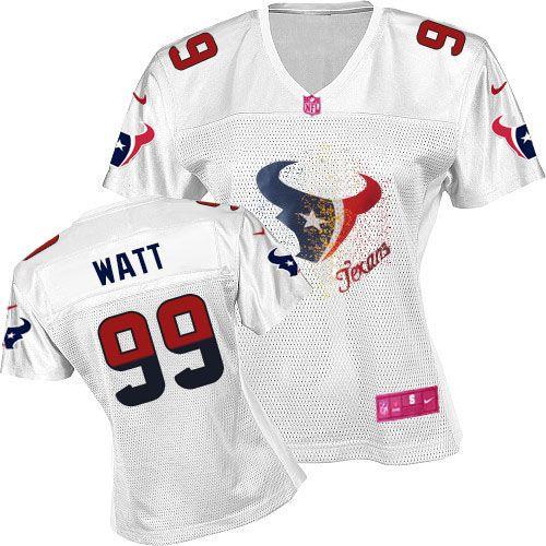  Texans #99 J.J. Watt White Women's Fem Fan NFL Game Jersey