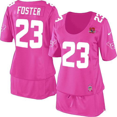  Texans #23 Arian Foster Pink With 10TH Patch Women's Breast Cancer Awareness Stitched NFL Elite Jersey