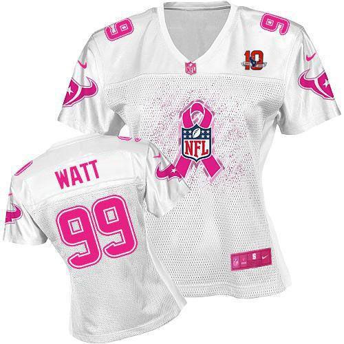  Texans #99 J.J. Watt White With 10TH Patch Women's Breast Cancer Awareness NFL Game Jersey