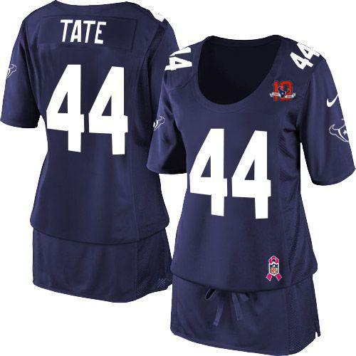  Texans #44 Ben Tate Navy Blue Team Color With 10TH Patch Women's Breast Cancer Awareness Stitched NFL Elite Jersey