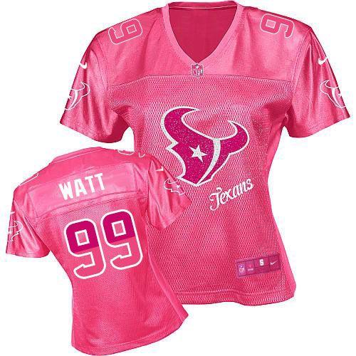  Texans #99 J.J. Watt Pink Women's Fem Fan NFL Game Jersey
