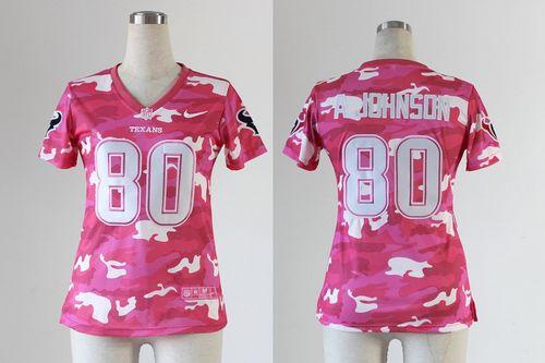  Texans #80 Andre Johnson Pink Women's Stitched NFL Elite Camo Fashion Jersey