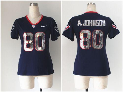  Texans #80 Andre Johnson Navy Blue Team Color Women's Stitched NFL Elite Handwork Sequin Lettering Jersey