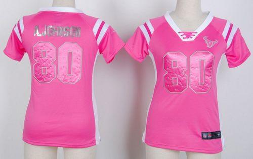  Texans #80 Andre Johnson Pink Women's Stitched NFL Elite Draft Him Shimmer Jersey