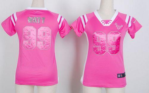  Texans #99 J.J. Watt Pink Women's Stitched NFL Elite Draft Him Shimmer Jersey