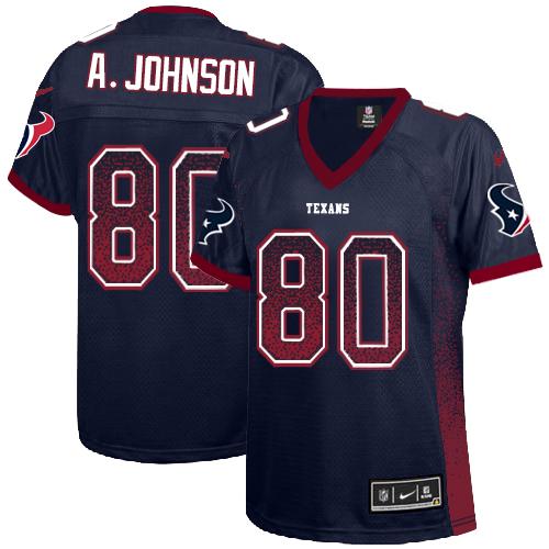  Texans #80 Andre Johnson Navy Blue Team Color Women's Stitched NFL Elite Drift Fashion Jersey