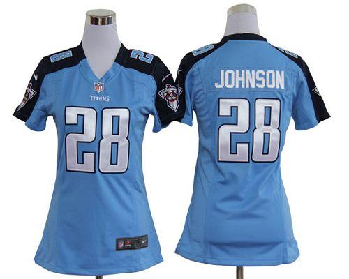  Titans #28 Chris Johnson Light Blue Team Color Women's Stitched NFL Elite Jersey