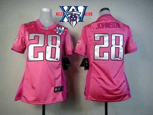  Titans #28 Chris Johnson Pink With 15th Season Patch Women's Be Luv'd Stitched NFL Elite Jersey