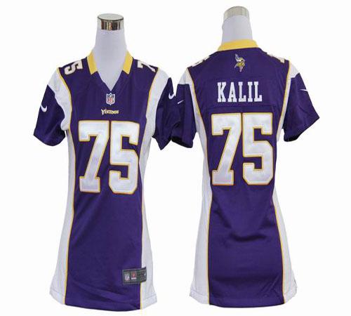  Vikings #75 Matt Kalil Purple Team Color Women's Stitched NFL Elite Jersey