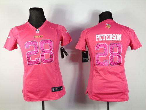  Vikings #28 Adrian Peterson Pink Sweetheart Women's Stitched NFL Elite Jersey