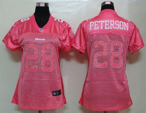  Vikings #28 Adrian Peterson Pink Sweetheart Women's NFL Game Jersey