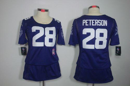  Vikings #28 Adrian Peterson Purple Team Color Women's Breast Cancer Awareness Stitched NFL Elite Jersey