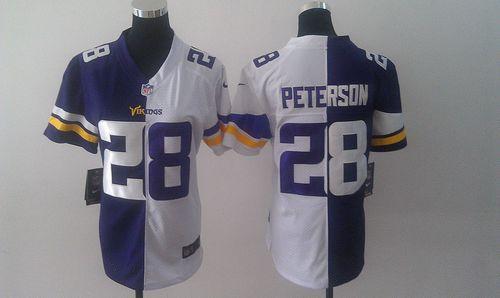 Vikings #28 Adrian Peterson Purple/White Women's Stitched NFL Elite Split Jersey