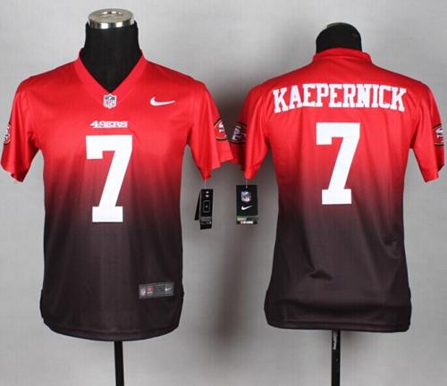  49ers #7 Colin Kaepernick Red/Black Youth Stitched NFL Elite Fadeaway Fashion Jersey