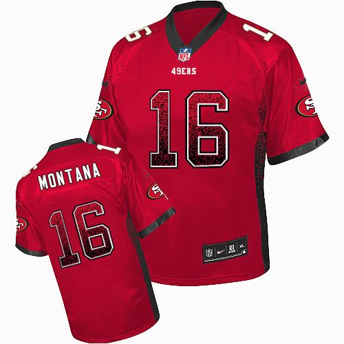  49ers #16 Joe Montana Red Team Color Youth Stitched NFL Elite Drift Fashion Jersey
