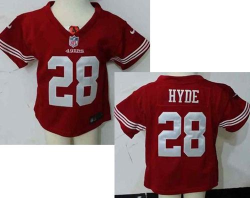 Toddler  49ers #28 Carlos Hyde Red Team Color Stitched NFL Elite Jersey
